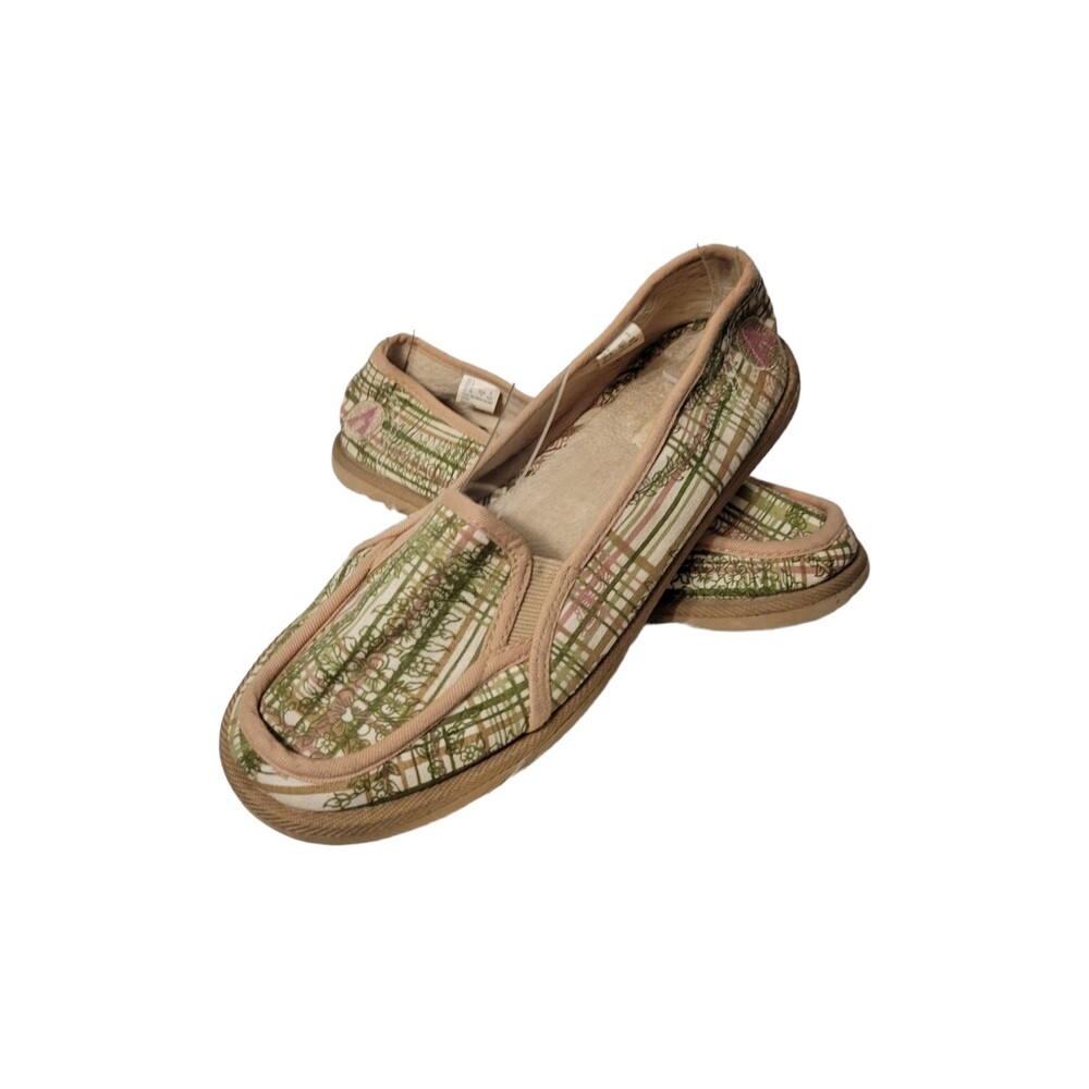 Airwalk Canvas Flats Women 8 Green Floral Slip On Casual